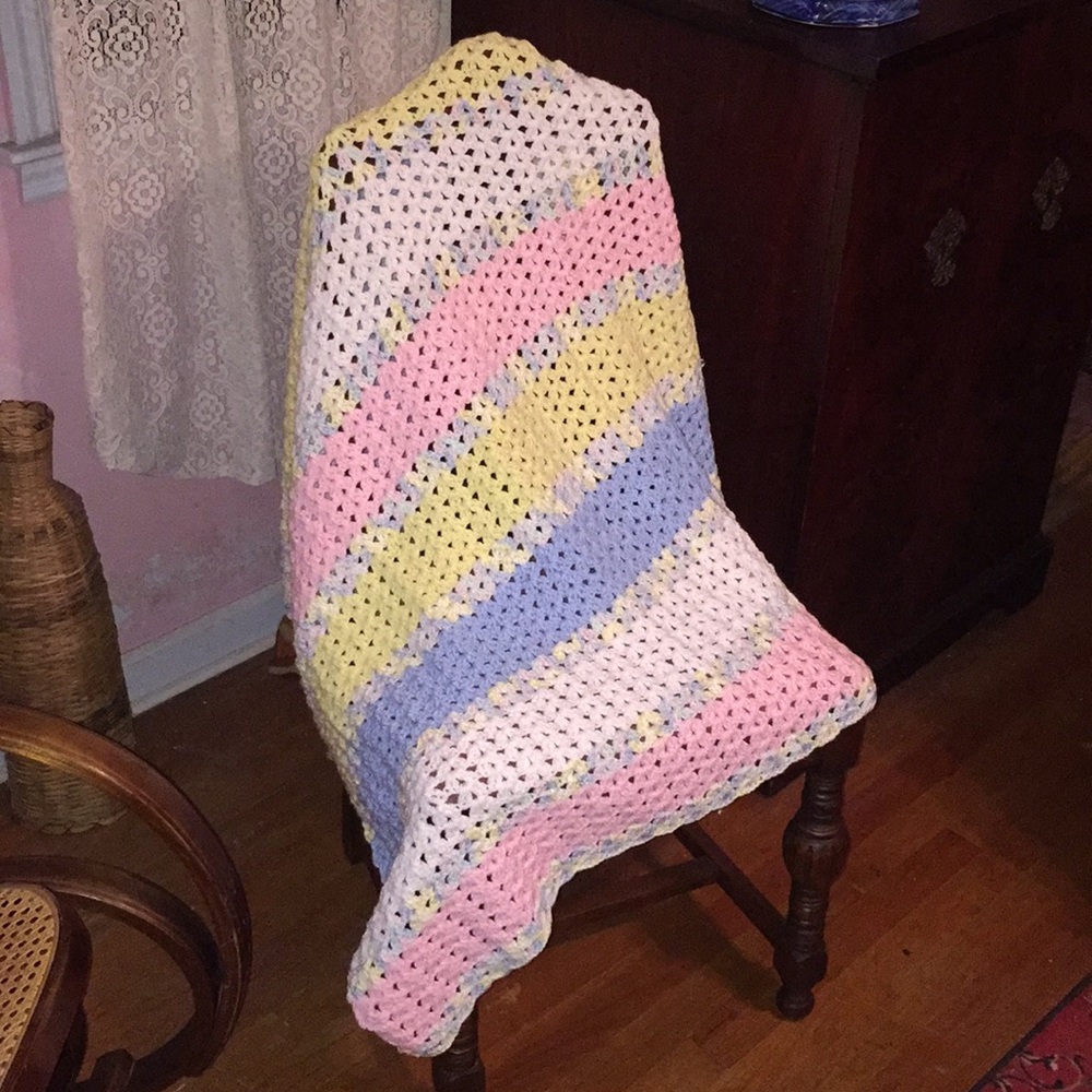 Pink White Sky Blue & Yellow Baby Blanket - Picture 3 of 5